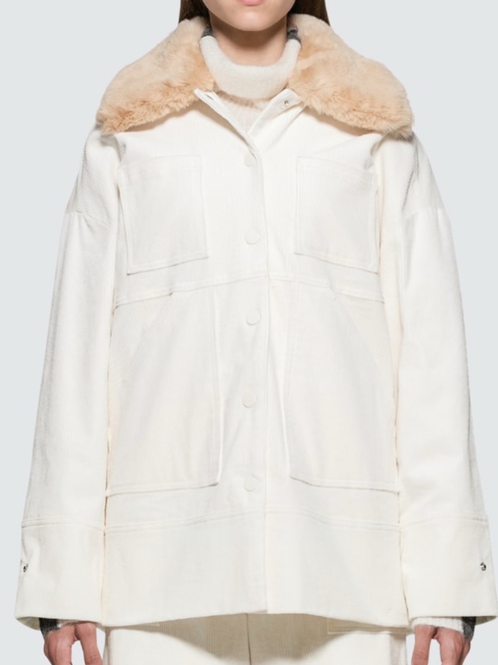 Ganni Ridgewood Cordoroy Coat Jacket In Off White/Cream/Tan Size 36